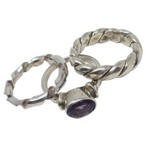 Sterling Silver Cable Stacking Amethyst Ring Set